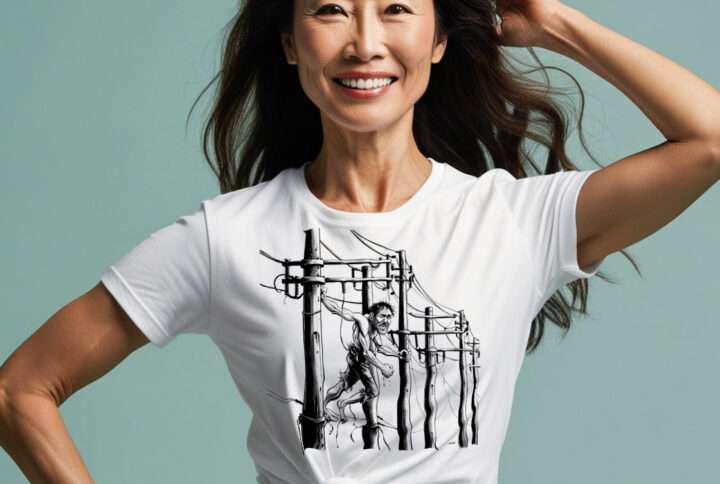 Electric Climb - Striking Graphic of a Climber on Wires for a Trendy T-shirt