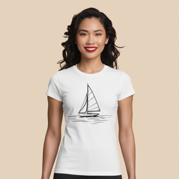 Sailboat graphic on a gloomy sail white crew neck t-shirt