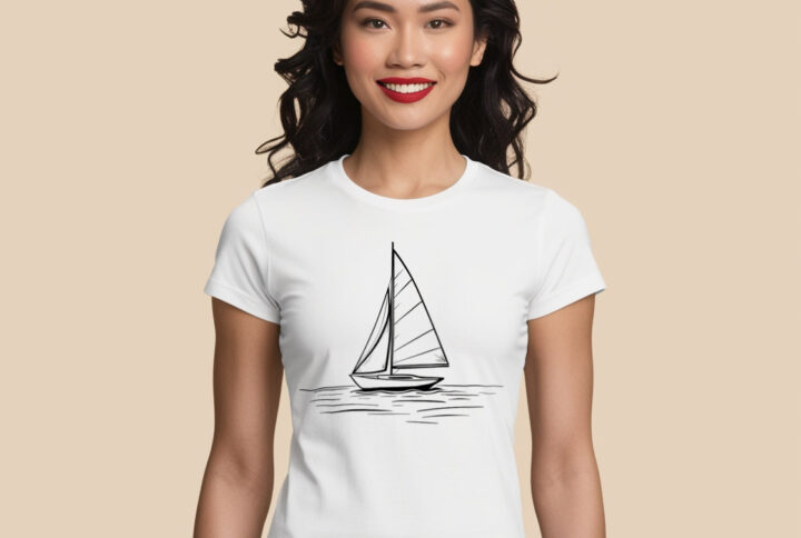 Sailboat graphic on a gloomy sail white crew neck t-shirt