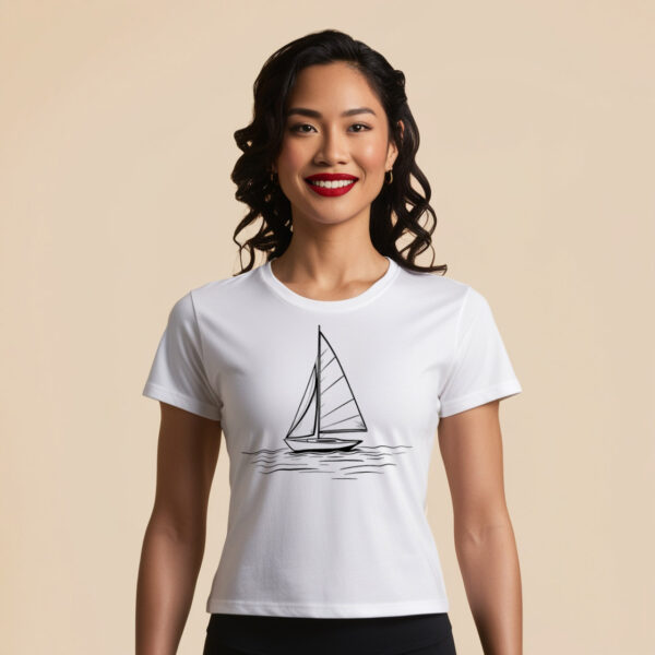 Small size Gloomy Sail t-shirt with a sailboat graphic