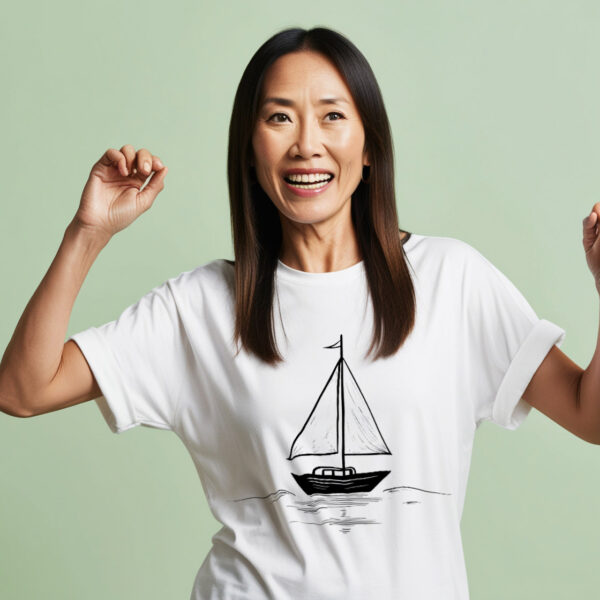 Mysterious Sailboat Classic White Crew Neck T-shirt with a Cool Design