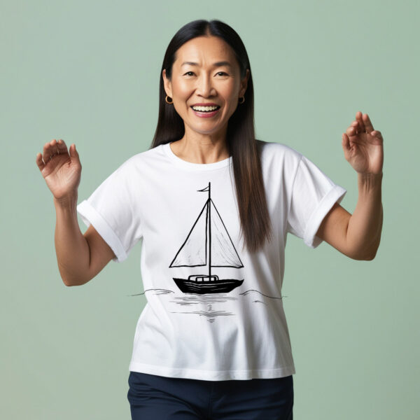 Mysterious Sailboat Classic White Crew Neck T-shirt with a Cool Design (Small)