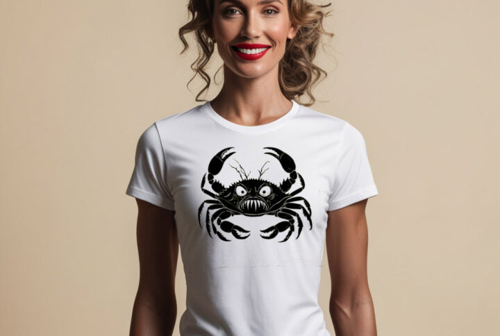 Frightful Crab Haunting Crab Design Crew Neck T-shirt