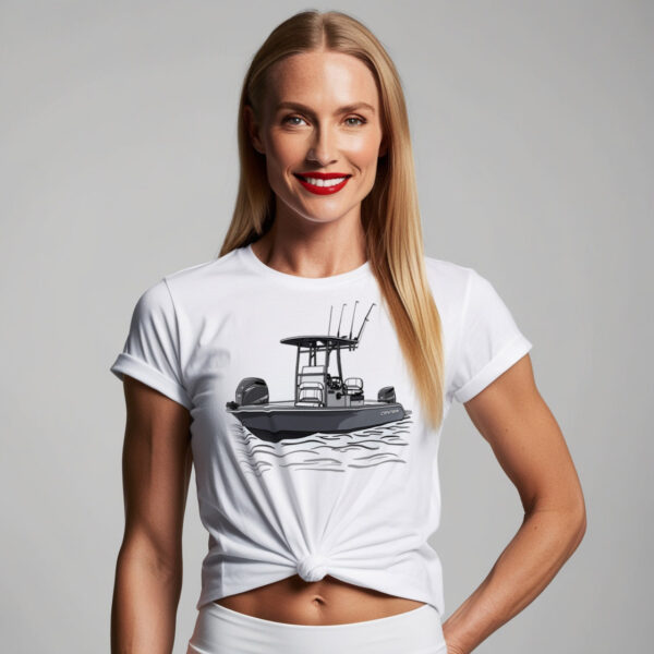 Unique fishing boat graphic on Catch of the Day T-shirt