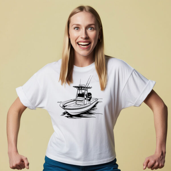 Harbor Life T-shirt featuring a nostalgic fishing boat