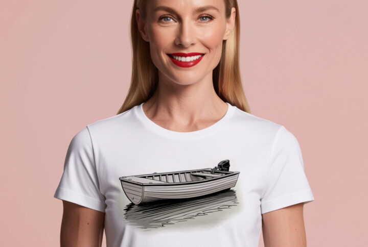 Ocean Escape Stylish T-shirt with a Charming Fishing Boat Design