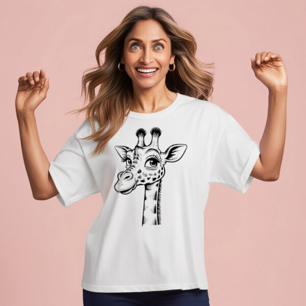 Small size Giraffe Wonders t-shirt with an artistic giraffe graphic