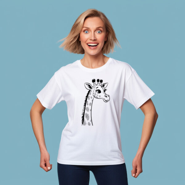 Spotlight on Giraffe White Cotton Crew Neck T-shirt with a Striking Giraffe Print