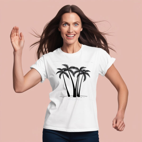 Chill Vibes Laid-Back Palm Tree Design Crew Neck T-shirt in Medium Size