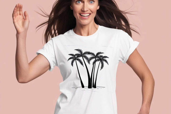 Chill Vibes Laid-Back Palm Tree Design Crew Neck T-shirt in Medium Size