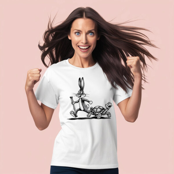 Slow Fast Friends Turtle and Rabbit Graphic on a Stylish T-shirt