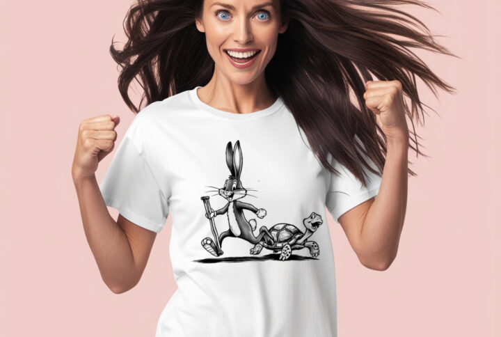Slow Fast Friends Turtle and Rabbit Graphic on a Stylish T-shirt