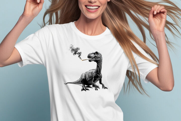 Dino Smokes - Playful and Cool Crew Neck T-shirt for a Unique Look