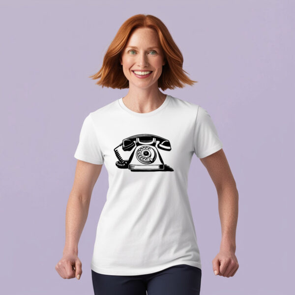 Vintage vibes t-shirt featuring an old-school dial phone design in small size