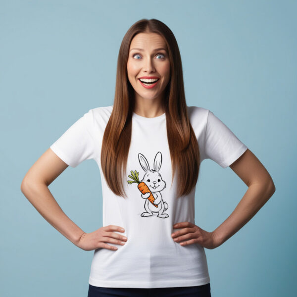 Bunny Carrot Delight T-shirt showcasing fit and style