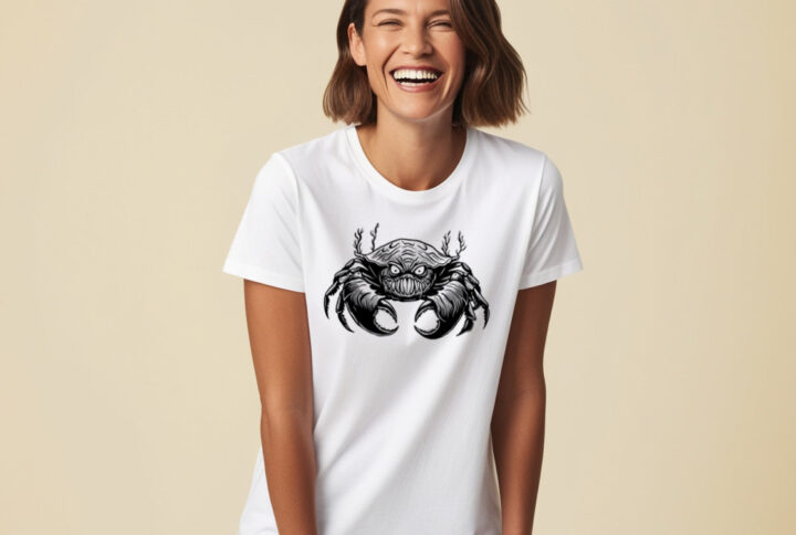 Haunted Crab T-shirt featuring a spooky crab print for the brave