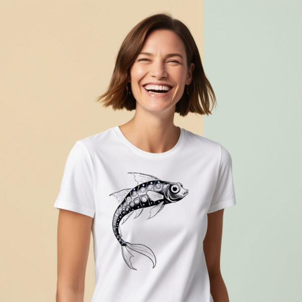 Cheerful Fishy White Crew Neck T-shirt with Playful and Funny Fish Design