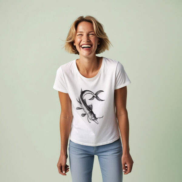 Small Big Fish Story t-shirt with an impressive fish graphic