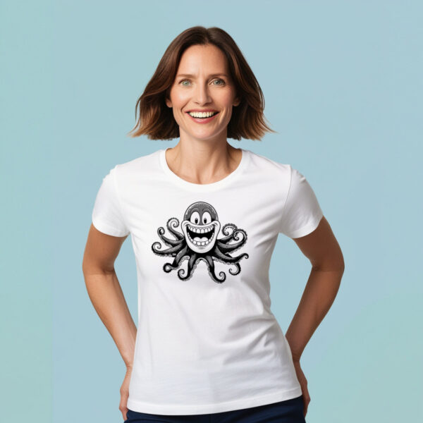 Fiery Adorably Tentacled Cute Octopus Crew Neck T-shirt in Small Size