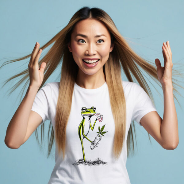 Smokin Frog A Bold and Playful Crew Neck T-shirt Design