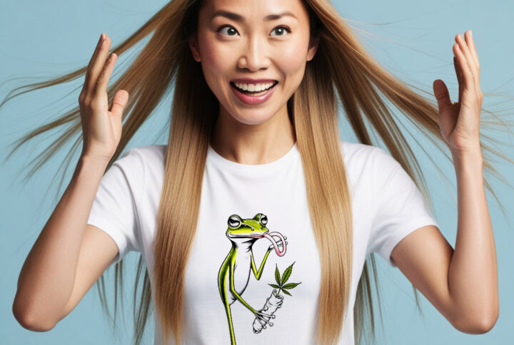 Smokin Frog A Bold and Playful Crew Neck T-shirt Design