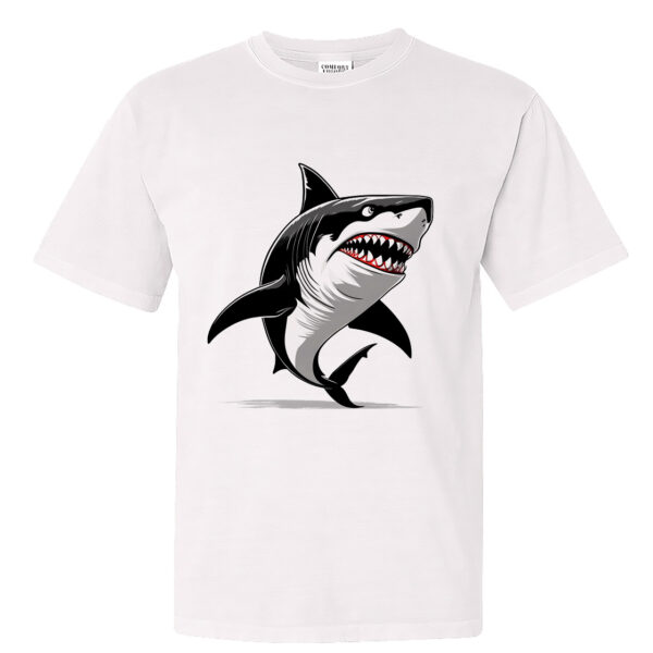 Shark Nightmare White Cotton Crew Neck T-shirt Featuring a Frightening Shark