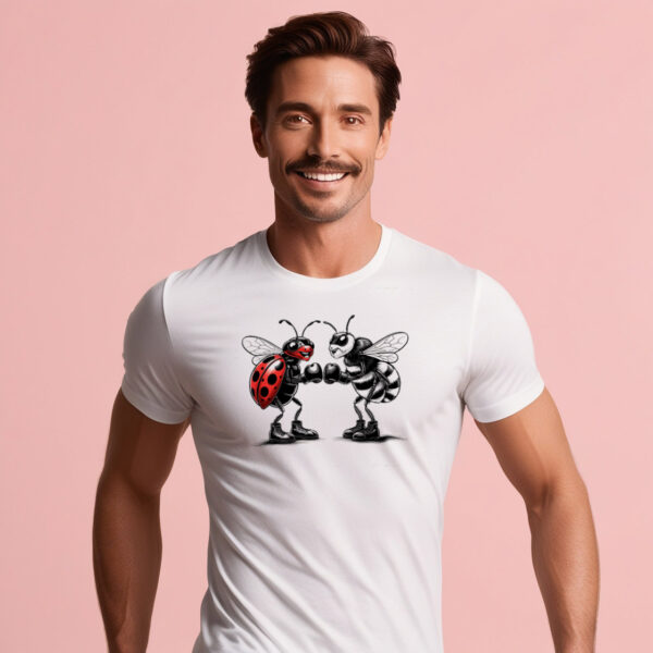 Small size Gloved Up Love T-shirt featuring a love bug and beetle boxing graphic