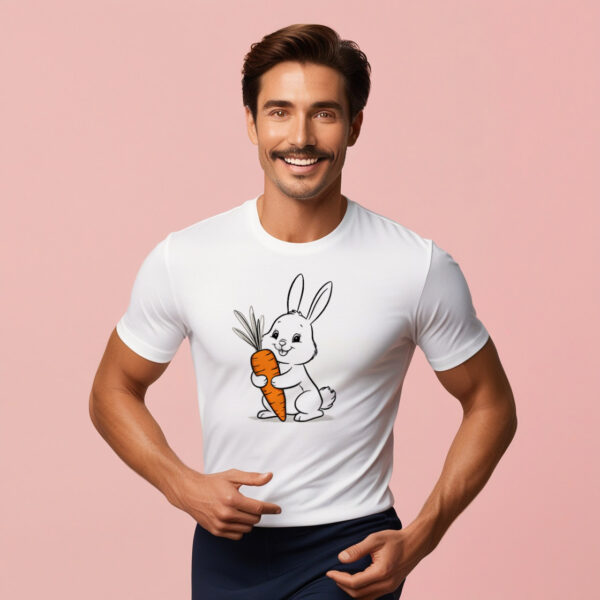 Hoppy Harvest T-shirt with cute bunny and carrot print (Small)