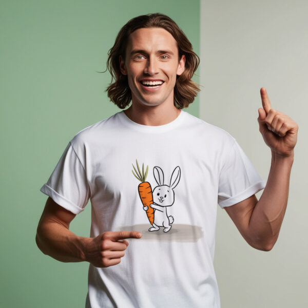 Hop Harvest T-shirt with cute bunny and carrot design (Small)