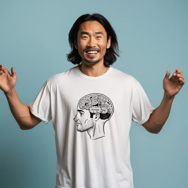 Thoughtful reflection graphic on What’s on a Man’s Mind T-shirt in all sizes