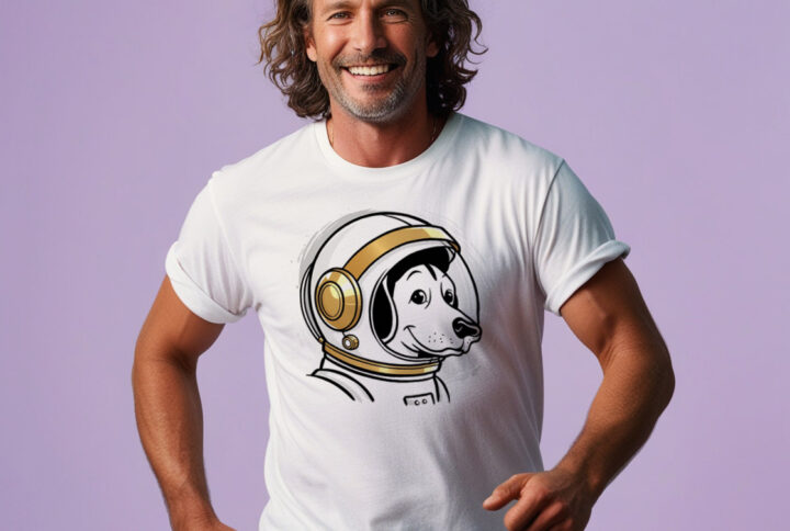 Astronaut Doggo cool crew neck t-shirt with a cosmic twist design