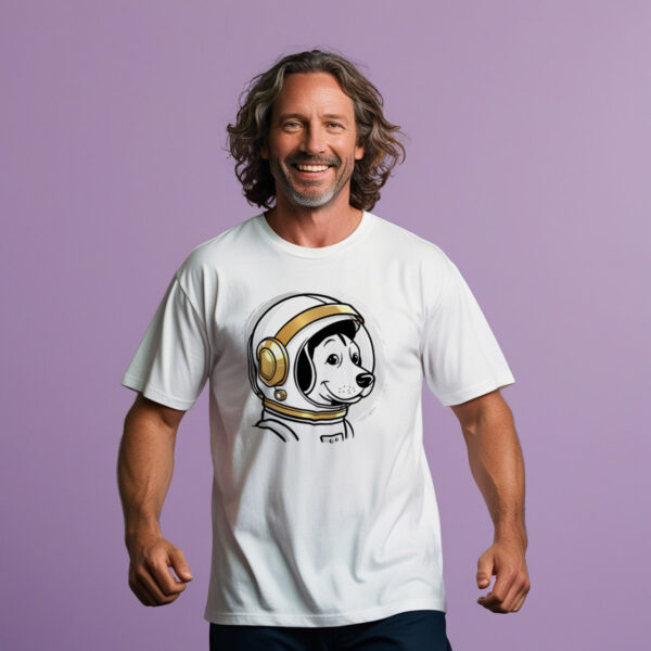 Small Astronaut Doggo cool crew neck t-shirt featuring a cosmic twist design