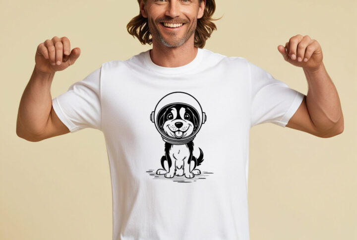 Astro Dog Adventure T-shirt for space lovers featuring a stylish design