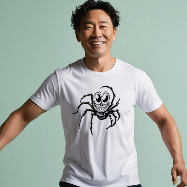 Wacky Web Crawler White Crew Neck T-shirt with a delightfully funny spider design