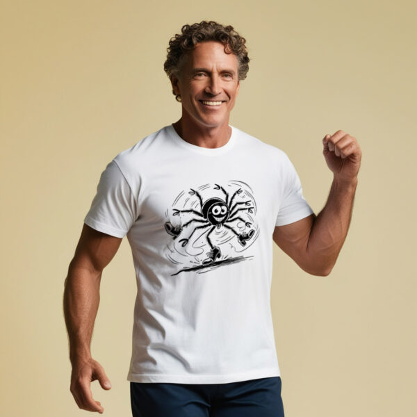 Spider Smiles Classic White Cotton Crew Neck T-shirt with a Funny Spider Print (Small)