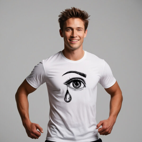 Crying Eyes Unique T-shirt Featuring a Striking Eye and Tear Graphic in Small Size