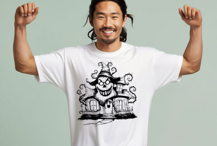 Haunted Mansion T-shirt featuring an old Halloween house graphic
