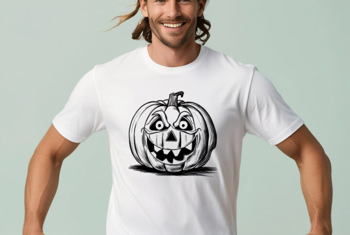 Sinister Pumpkin Scary Halloween Crew Neck T-shirt With a Creepy Jack-o-Lantern Design