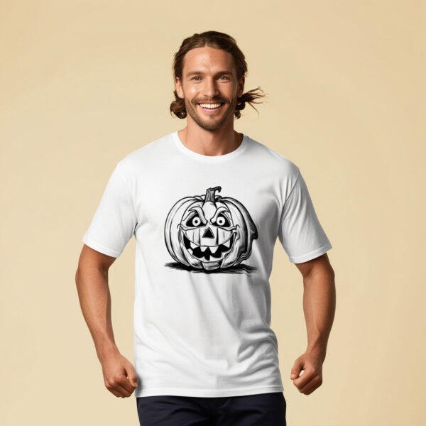 Sinister Pumpkin Scary Halloween Crew Neck T-shirt With a Creepy Jack-o-Lantern Design (Small)