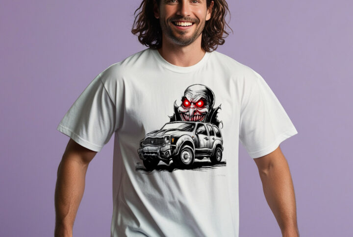 Sinister Hauler Stylish T-shirt With a Scary Truck Illustration