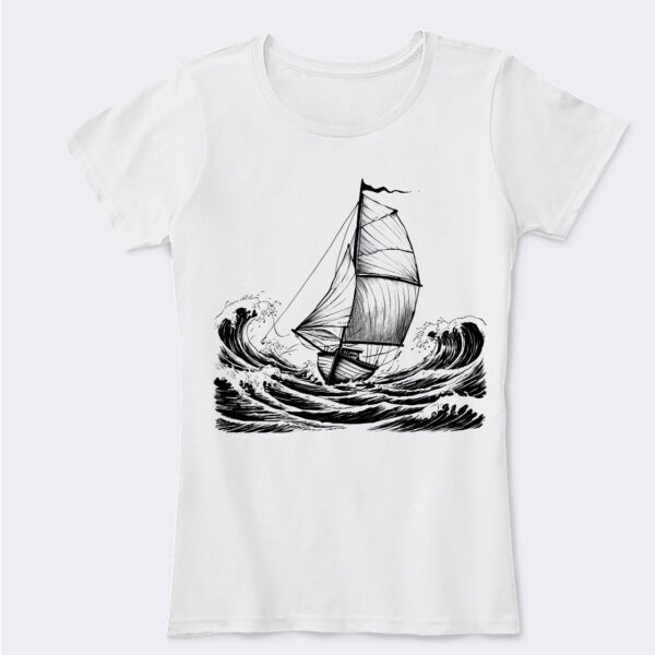 Nautical Journey White Crew Neck T-shirt Featuring a Classic Sailboat Graphic