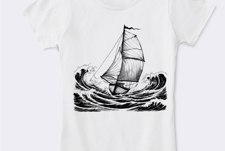 Nautical Journey White Crew Neck T-shirt Featuring a Classic Sailboat Graphic