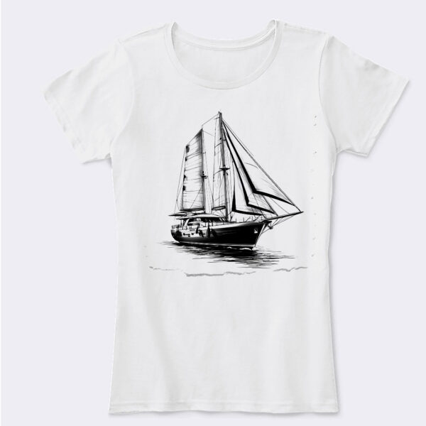 Sailing Dreams White Cotton Crew Neck T-shirt with a Majestic Sailboat Design