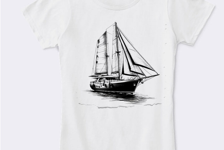 Sailing Dreams White Cotton Crew Neck T-shirt with a Majestic Sailboat Design