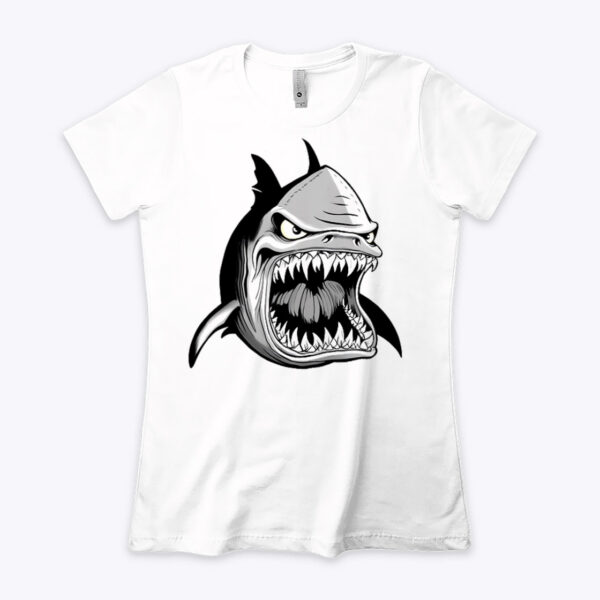 Shark Frenzy White Cotton Crew Neck T-shirt With a Terrifying Shark Print