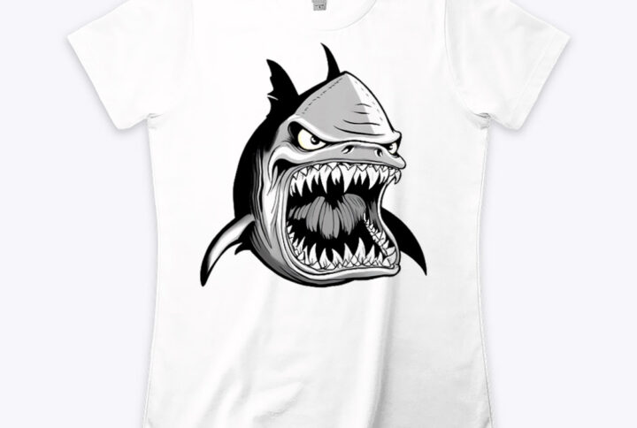 Shark Frenzy White Cotton Crew Neck T-shirt With a Terrifying Shark Print