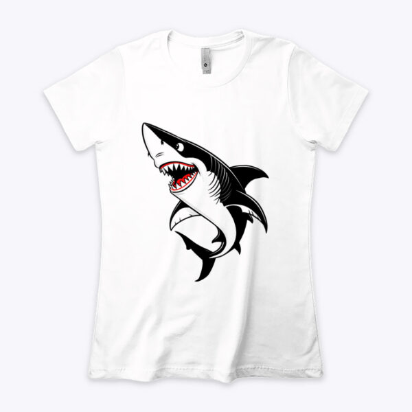 Ocean Predator White Crew Neck T-shirt Featuring a Menacing Shark Design