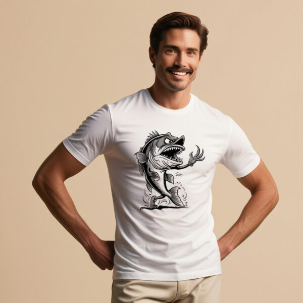 Shark Attack Bold Crew Neck T-shirt With a Fearsome Shark Graphic (Small)