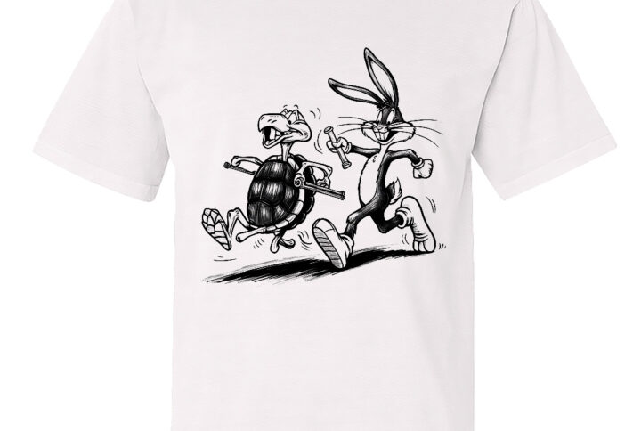 Turtle Rabbit Race Classic Crew Neck T-shirt with a Fun Duo Design