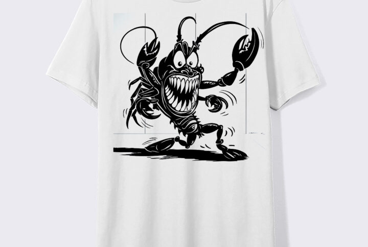 Chilling Claws Creepy Lobster Design Crew Neck T-shirt